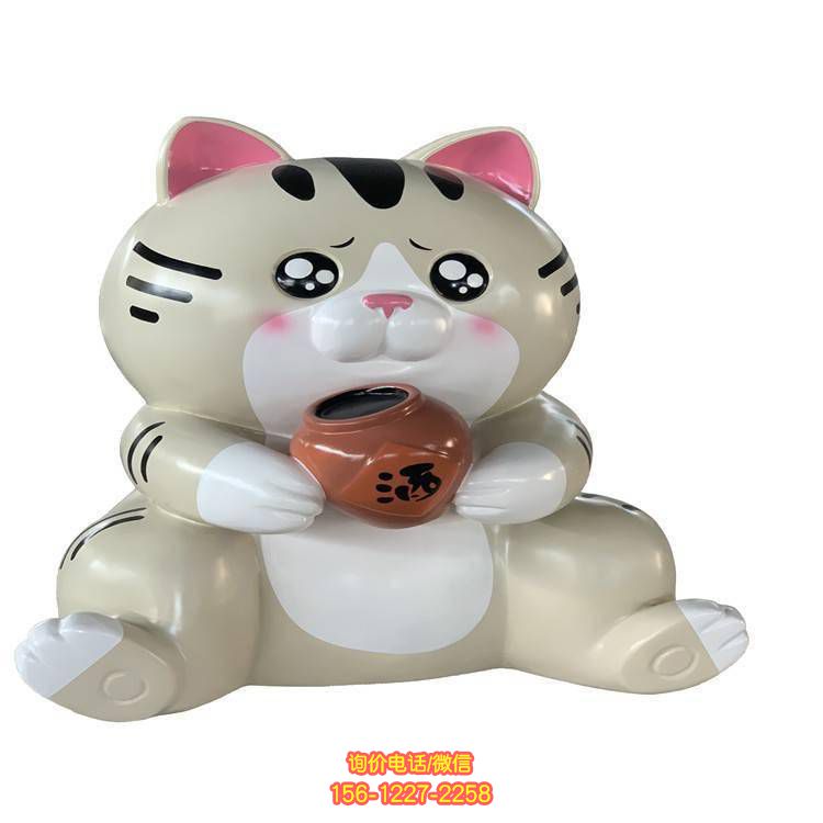 可愛(ài)貓咪雕塑，玻璃鋼卡通裝飾園林