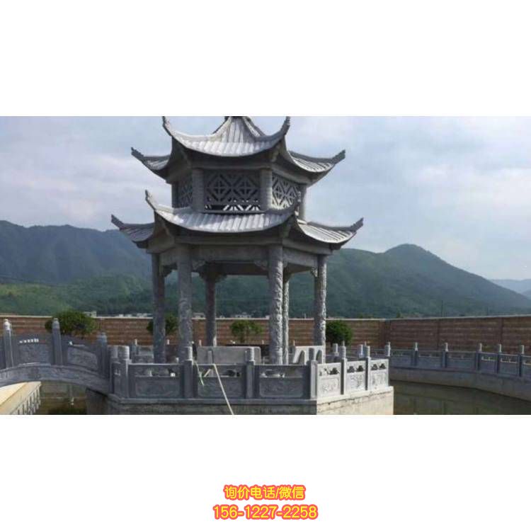 精致大理石石雕涼亭，增添園林公園的美景