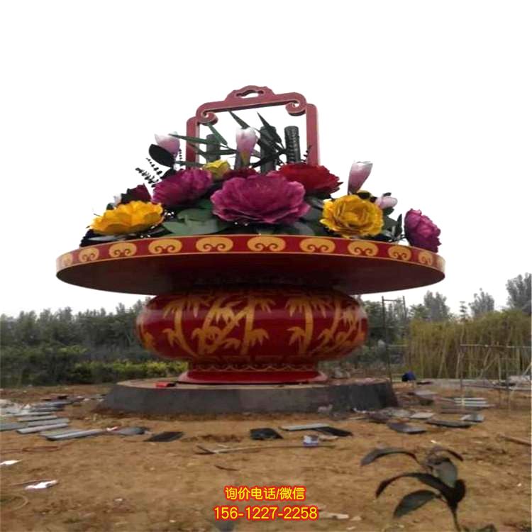公園廣場(chǎng)大型玻璃鋼景觀花籃，慶典大花籃