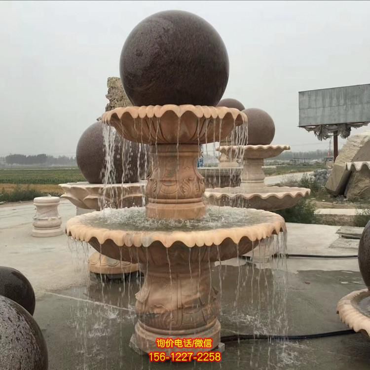 庭院別墅歐式花崗巖石雕噴泉 石材中式招財風(fēng)水球雕塑