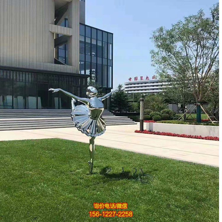 不銹鋼芭蕾女孩，鏡面跳舞女孩雕塑