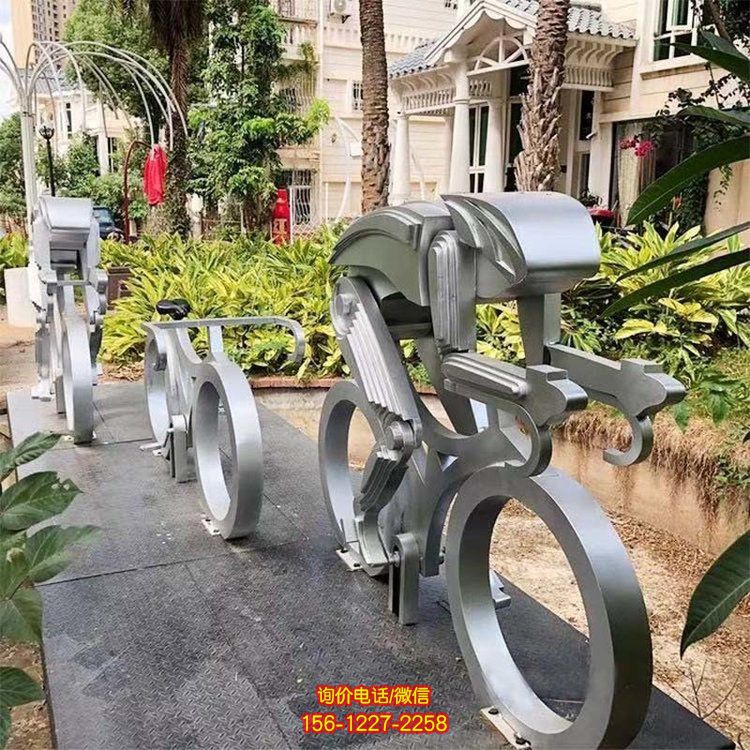 不銹鋼騎行運動雕塑，抽象體育運動主題雕塑