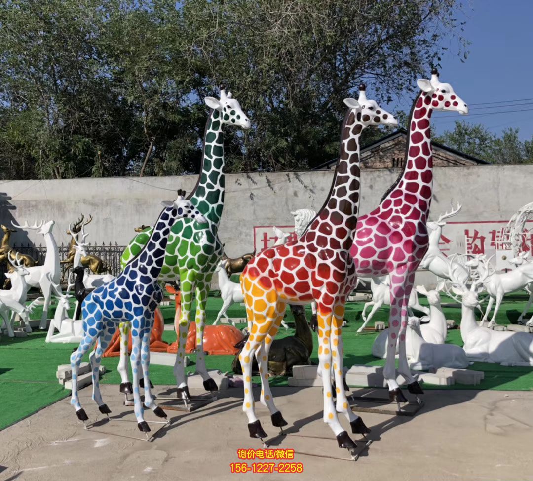 玻璃鋼彩繪動物 園大型仿真動物園林景觀長頸鹿雕塑 玻璃鋼彩繪動物 園大型仿真動物園林景觀長頸鹿雕塑