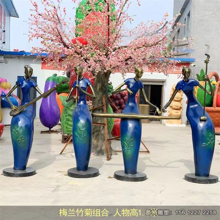 玻璃鋼吹拉彈唱雕塑，抽象音樂仕女雕塑