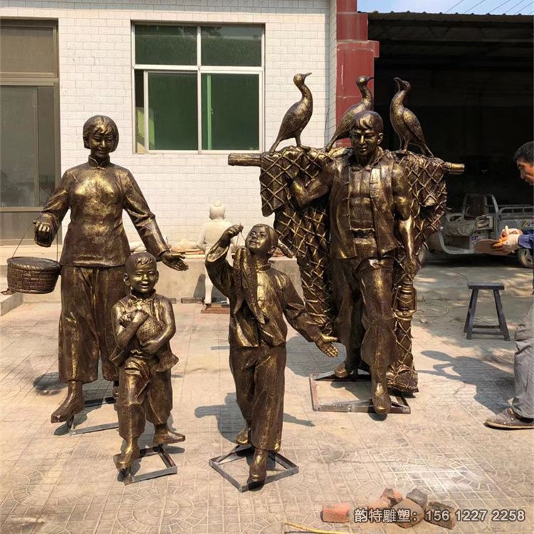 玻璃鋼捕魚人物雕塑，漁文化主題雕塑加工廠家