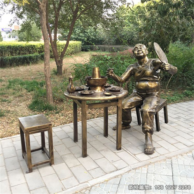 玻璃鋼吃火鍋情景雕塑，火鍋店人物雕塑擺件