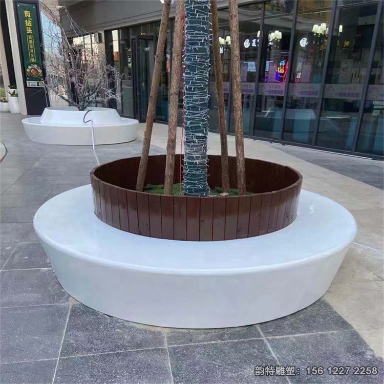 定做玻璃鋼坐凳式樹池，仿腐木異形樹池坐凳