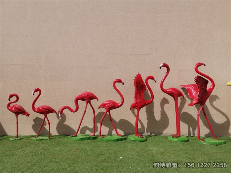玻璃鋼火烈鳥雕塑定制，仿真動物雕塑火烈鳥