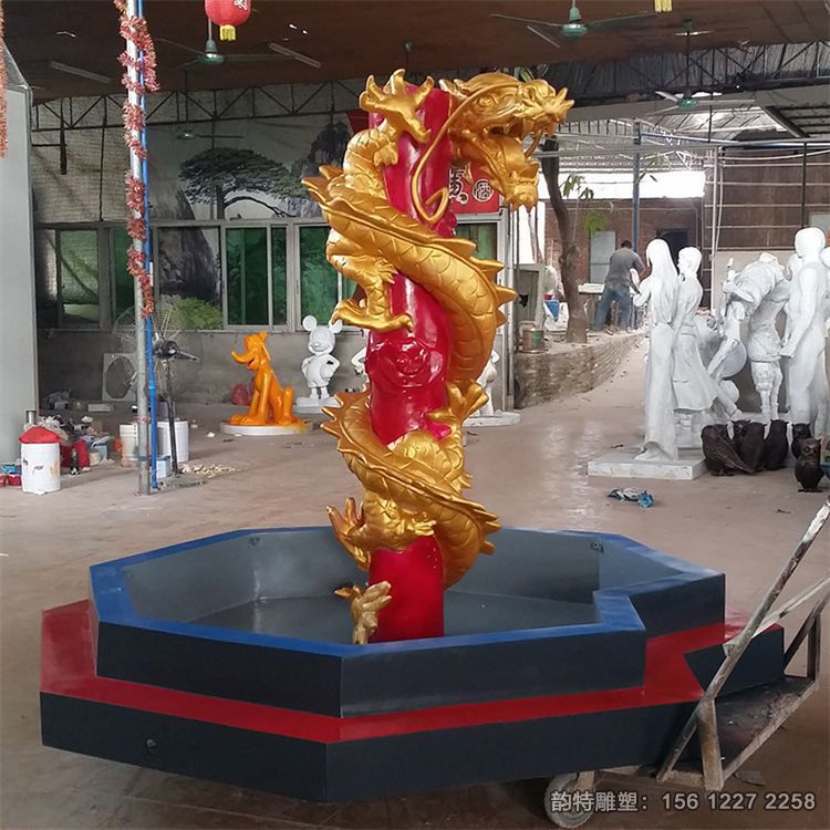 玻璃鋼龍雕塑，盤龍柱雕塑