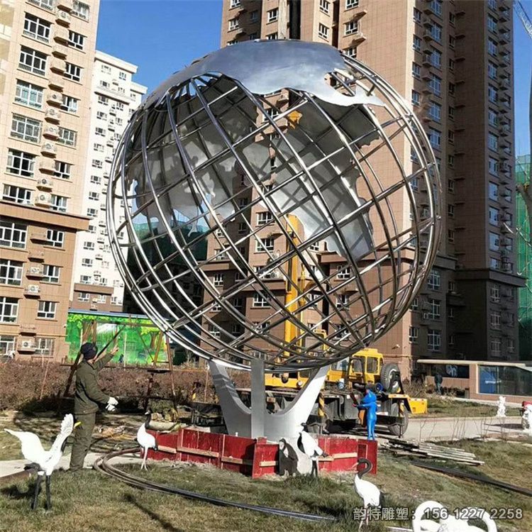 大型抽象不銹鋼地球儀雕塑，鏤空鋼管地球儀雕塑